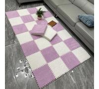 WOTZOV Lot de 10 Tapis De Sol en Mousse Pelucheuse, Dalles De Moquette Emboîtables, Découpables À Faire Soi-Même, Petits Tapis en Mousse, Tapis Moelleux，Blanc + Violet