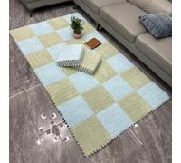WOTZOV Lot de 10 Tapis De Sol en Mousse Pelucheuse, Dalles De Moquette Emboîtables, Découpables À Faire Soi-Même, Petits Tapis en Mousse, Tapis Moelleux，Bleu + Vert