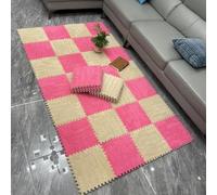 WOTZOV Lot de 10 Tapis De Sol en Mousse Pelucheuse, Dalles De Moquette Emboîtables, Découpables À Faire Soi-Même, Petits Tapis en Mousse, Tapis Moelleux，Abricot + Rose Rouge