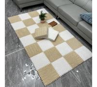 WOTZOV Lot de 10 Tapis De Sol en Mousse Pelucheuse, Dalles De Moquette Emboîtables, Découpables À Faire Soi-Même, Petits Tapis en Mousse, Tapis Moelleux，Abricot et Blanc