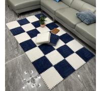 WOTZOV Lot de 10 Tapis De Sol en Mousse Pelucheuse, Dalles De Moquette Emboîtables, Découpables À Faire Soi-Même, Petits Tapis en Mousse, Tapis Moelleux，Bleu Marine et Blanc