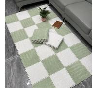 WOTZOV Lot de 10 Tapis De Sol en Mousse Pelucheuse, Dalles De Moquette Emboîtables, Découpables À Faire Soi-Même, Petits Tapis en Mousse, Tapis Moelleux，Vert Menthe et Blanc