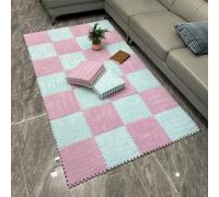 WOTZOV Lot de 10 Tapis De Sol en Mousse Pelucheuse, Dalles De Moquette Emboîtables, Découpables À Faire Soi-Même, Petits Tapis en Mousse, Tapis Moelleux，Bleu et Violet