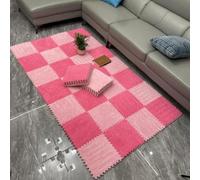 WOTZOV Lot de 10 Tapis De Sol en Mousse Pelucheuse, Dalles De Moquette Emboîtables, Découpables À Faire Soi-Même, Petits Tapis en Mousse, Tapis Moelleux，Rose Rouge + Rose