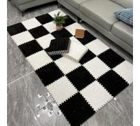 WOTZOV Lot de 10 Tapis De Sol en Mousse Pelucheuse, Dalles De Moquette Emboîtables, Découpables À Faire Soi-Même, Petits Tapis en Mousse, Tapis Moelleux，Noir et Blanc