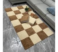 WOTZOV Lot de 10 Tapis De Sol en Mousse Pelucheuse, Dalles De Moquette Emboîtables, Puzzle Carré À Découper Soi-Même，Abricot + café