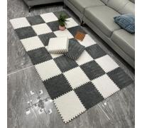 WOTZOV Lot de 10 Tapis De Sol en Mousse Pelucheuse, Dalles De Moquette Emboîtables, Puzzle Carré À Découper Soi-Même，Blanc + Gris