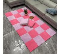 WOTZOV Lot de 10 Tapis De Sol en Mousse Pelucheuse, Dalles De Moquette Emboîtables, Puzzle Carré À Découper Soi-Même，Rose Rouge + Violet