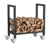 WOTZOV Porte-bûches à roulettes, Support de Rangement pour bûches en métal, empileur de bûches Robuste, Chariot à bûches en Fer forgé pour l'extérieur ou l'intérieur.