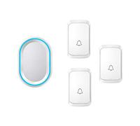 WOTZOV Sonnette sans Fil, 3 Boutons poussoirs et 1 récepteur, Carillon de Porte sans Fil à Prise Murale étanche avec Fonction de mémoire de Mise Hors Tension, Flash LED, portée,Blanc