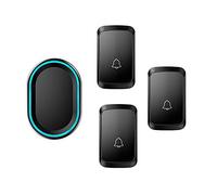 WOTZOV Sonnette sans Fil, 3 Boutons poussoirs et 1 récepteur, Carillon de Porte sans Fil à Prise Murale étanche avec Fonction de mémoire de Mise Hors Tension, Flash LED, portée,Noir