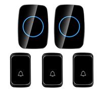 WOTZOV Sonnette sans Fil étanche, 3 émetteurs et 2 récepteurs, télécommande, portée 300 m, 58 mélodies Musicales/4 Niveaux de Volume/Rappel Clignotant LED, doré,Noir