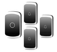 WOTZOV Sonnette sans Fil étanche, 4 Niveaux de Volume/portée de 300 m, Sonnette Murale sans Fil, 3 émetteurs et 1 récepteur, 36 sonneries de Volume/Rappel de lumière Clignotante,Noir