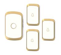 WOTZOV Sonnette sans Fil étanche, 4 Niveaux de Volume/portée de 300 m, Sonnette Murale sans Fil, 3 émetteurs et 1 récepteur, 36 sonneries de Volume/Rappel de lumière Clignotante,Or