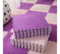 WOTZOV Tapis De Sol en Mousse Pelucheuse À Emboîter, Composé De 9 Pièces Carrées, Lavable Et Doux.，Violet et Rose