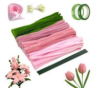 WOUMON 300pcs Fil Chenille Bouquet de Tulipes, Kit de Cure-Pipes Multicolores, Cure Pipe Chenille pour Décoration DIY
