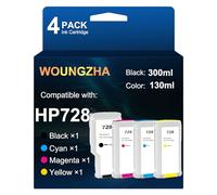 Woungzha Compatible cartouche d'encre 728 130 ml High Yield Remplacement pour HP DesignJet T730 36-in Printer DesignJet T830 24-in MFP DesignJet T830 36-in MFP (4-Pack)