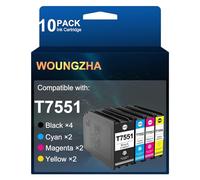 Woungzha Lot de 10 cartouches d'encre compatibles T7551 T7552 T7553 T7554 pour imprimantes Epson Workforce Pro WF-8090DW WF-8590 WF-8510DWF WF-8010DW