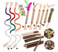WOUSEDO Lot de 27 jouets à mâcher en forme d'herbe à chat pour chats en corde de sisal en coton, bâtonnets de vigne argentés naturels pour chats