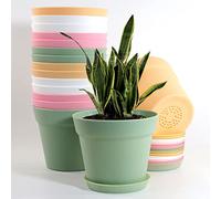 WOUSIWER 16 Pack 6 inch Plastic Planters, Indoor Flower Pots, Heavy Duty and Stylish 6 inch Plant Pots for Indoor Plants with Drainage Holes and Tray for Plants, Flowers, Colorful