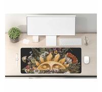 Woutay Grand tapis de souris, motif feuilles de soleil vintage, bords cousus, base en caoutchouc antidérapant