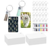 Wouueso Lot de 160 porte-clés vierges en métal par sublimation - Grand paquet avec ébauches rectangulaires de sublimation - Porte-clés à pompons pour bricolage