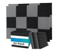 Wouueso Lot de 52 panneaux acoustiques en mousse - 1 x 12 x 12 cm - Pour murs, disques acoustiques - Noir et