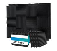 Wouueso Lot de 52 panneaux acoustiques en mousse - 1 x 12 x 12 cm - Pour murs et disques acoustiques - Noir