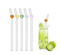WOUYTPE 10 Pièces Paille en Verre en Forme de Coeur, Pailles Réutilisables, Paille en Verre Incassable, Convient pour le Café, le Jus de Fruit, la Fête D'été, Coloré et Réutilisable