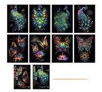 WOUYTPE 2 Pièces Kit de Peinture à Gratter, Carte a Gratter Enfant, Scratch Paper Rainbow Painting, Convient Aux Cadeaux de Bricolage pour les Enfants et les Adultes (Papillon + Paon)
