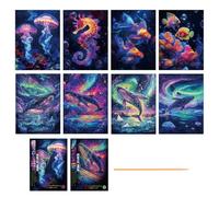 WOUYTPE 8 Pièces Kit de Peinture à Gratter, Carte a Gratter Enfant, Scratch Paper Rainbow Painting, Convient Aux Cadeaux de Bricolage pour les Enfants et les Adultes, Noël (Sea World + Baleine)