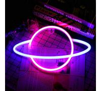 Wovatech Planet Neon Signs - Neon Sign Lights met Base Led Tafellamp Lichten Blauw Roze Nachtlampje - Batterij of USB Werkt voor Kinderkamer Decoratie Verjaardagsfeestje Bruiloft