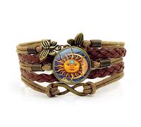 Woven Bracelets for Girls,Brown Rope en Sun Moon Art,Time Gemstone Multi-Layer Hand-Woven Glass Combination Jewelry Ladies Fashion European and American Jewelry