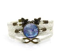Woven Bracelets for Girls,White Rope Blue Dragonfly Creature,Time Gemstone Multi-Layer Hand-Woven Glass Combination Jewelry Ladies Fashion European and American Jewelry