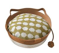 Woven Cat Bed Basket - Soft Cotton Rope Cooling Nest with Removable Pad | Cotton Linen Material Scratch Resistant Breathable Sleeping Pad For Indoor Outdoor Bedside Office Cat Small Dog Supplies