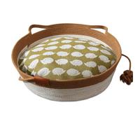 Woven Cat Bed Basket - Soft Cotton Rope Cooling Nest with Removable Pad | Cotton Linen Material Scratch Resistant Breathable Sleeping Pad For Indoor Outdoor Bedside Office Cat Small Dog Supplies