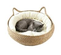 Woven Cat Bed | Natural Breathable Portable Washable Nests - Pet Bed with Washable Cushion | for Indoor Inside Home Living Room Table Sofa Bedside Sleeping
