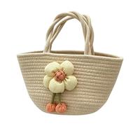Woven Cotton Rope Tote Bag - Flower Knit Handbag | Casual Summer Purse