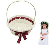 Woven Flower Girl Basket, Rattan Hand Basket, 20cm Vintage Wedding with Woven Design, Soft Handle with Natural Finish, Garden Decor Use for Ceremony or Picnic