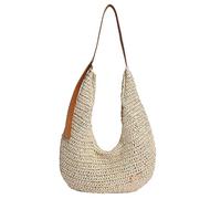 Woven Hobo Bag for Women Large Capacity Lightweight Adjustable Strap | Straw Crescent Crossbody Slouchy Beach Style Knitted Vacation Purse for Seaside and Commuting
