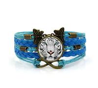 Woven Men,Blue Rope Tiger White Animal,Time Gemstone Multi-Layer Hand-Woven Glass Combination Jewelry Ladies Fashion European and American Jewelry