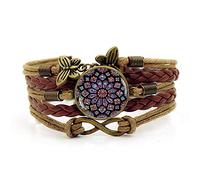 Woven Men,Brown Rope Colorful Glass Rose Plant Art,Time Gemstone Multi-Layer Hand-Woven Glass Combination Jewelry Ladies Fashion European and American Jewelry