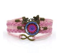 Woven Men,Pink Rope Beautiful Mandala Flower Plant,Time Gemstone Multi-Layer Hand-Woven Glass Combination Jewelry Ladies Fashion European and American Jewelry