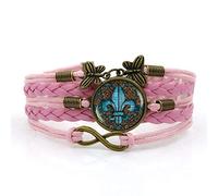 Woven Men,Pink Rope Vintage Sea God Trident Art,Time Gemstone Multi-Layer Hand-Woven Glass Combination Jewelry Ladies Fashion European and American Jewelry