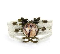 Woven Men,White Rope Cute Wolf Animal,Time Gemstone Multi-Layer Hand-Woven Glass Combination Jewelry Ladies Fashion European and American Jewelry
