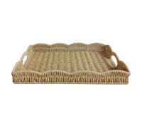 Woven Platter, Imitation Rattan Serving Dish, Farmhouse Dining Table Decor for Drinks, Friendly Material Plate, Serving Accessory with Raised Edge, Home Use for Living Room Bedroom