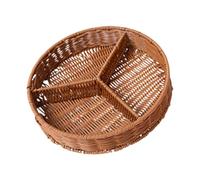 Woven Round Tray - 3 Grid Coffee Table, Reusable Sundries Organizer with Divided Wicker Basket, Fruit Storage for Home Restaurants, Eco Friendly Serving Tray, Decorative Tabletop Storage Solution