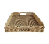Woven Serving Tray - Imitation Rattan Platter, Rustic Farmhouse Drink Organizer, Decorative Storage Basket | Stylish Tabletop Display Tray For Living Room Bedroom Coffee Table Sofa Patio Picnic
