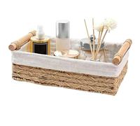 Woven Wicker Storage Baskets Set - Woven Paper Rope Bin With Handles & Liners | Storage Basket | For Desktop Remote Control Key Home Bathroom Countertop Table Pantry Nursery Bathroom Living Room