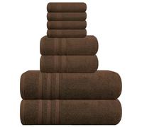WovenWonder Lot de 8 serviettes 100 % coton égyptien, 2 serviettes de bain, 2 essuie-mains, 4 serviettes pour le visage, super douces, à absorption rapide, pour hôtel, spa, salle de bain (marron